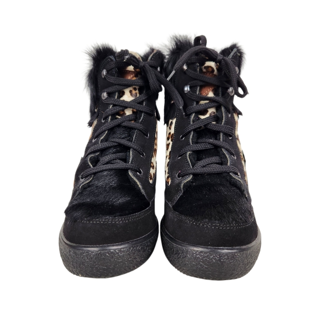 Oscar Sport Cristina Après Ski Black Fur Suede Leather Cheetah BootWomen Size 38 - Picture 6 of 16